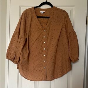 J. Jill Rust eyelit Boxy Buttoned Blouse